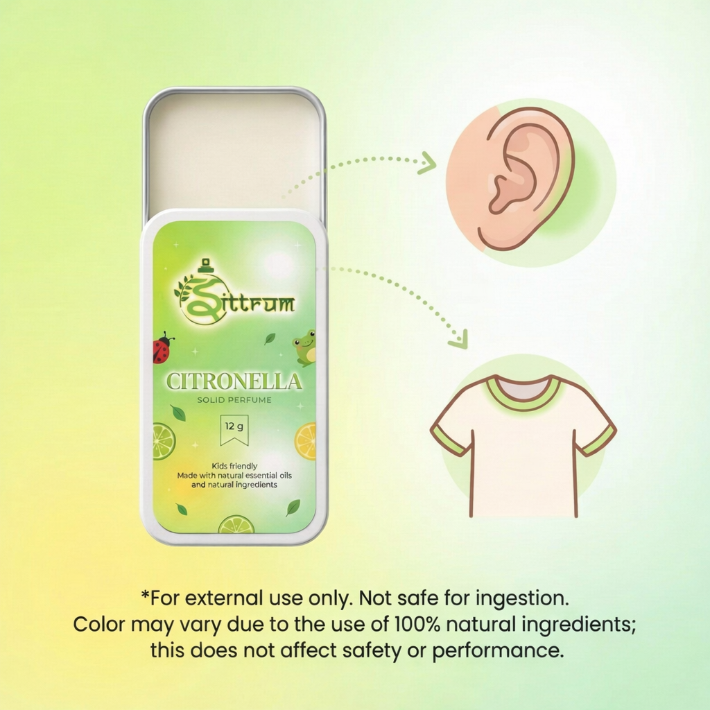 Citronella kids solid perfume by ittrum, showing where to apply