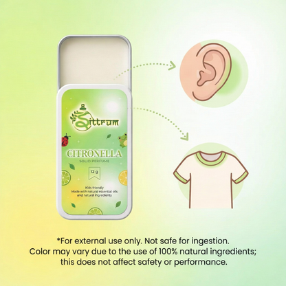 Citronella kids solid perfume by ittrum, showing where to apply