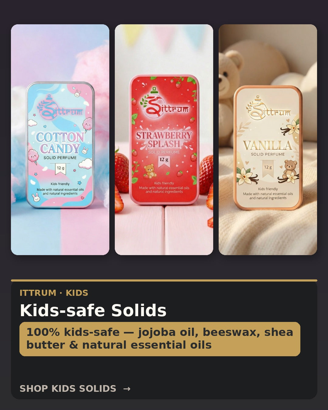 Kids-safe solid perfumes
